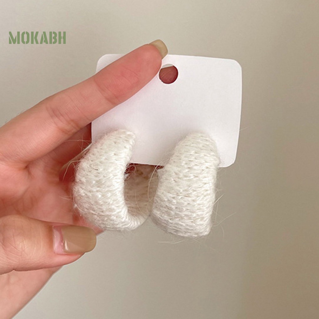 1 Đôi Bông Tai Hình Chữ C Sợi Cotton Bện Thủ Công Màu Trơn Thời Trang Thu Đông Dành Cho Nữ