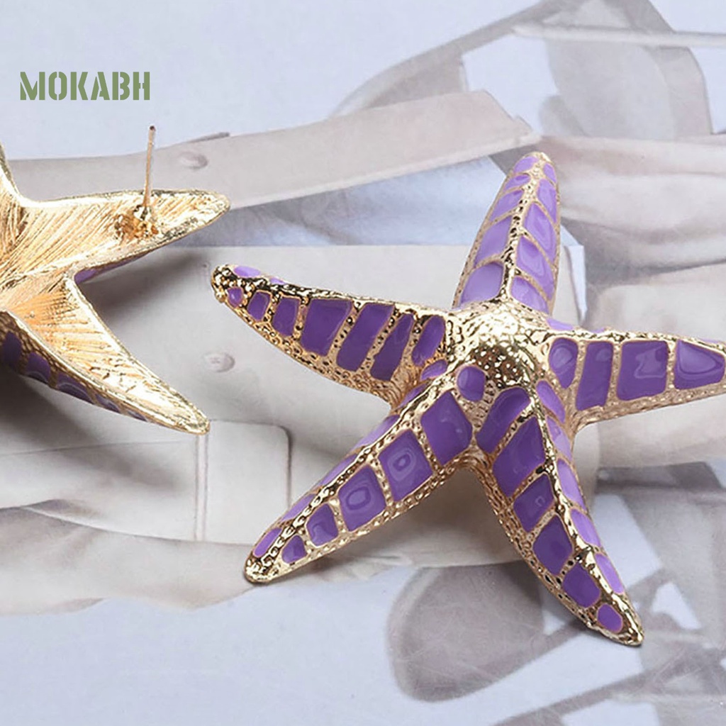 1 Đôi Bông Tai Hình Sao Biển 3D Cỡ Lớn Màu Sắc Tương Phản Phong Cách Bohemia Dành Cho Nữ