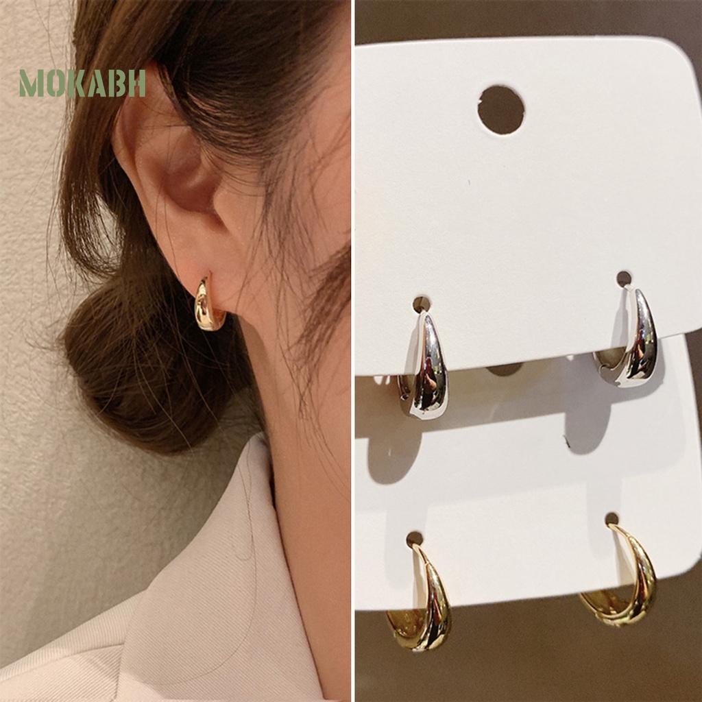 1 Đôi Bông Tai Tròn Mạ Điện Hình Giọt Nước Thời Trang