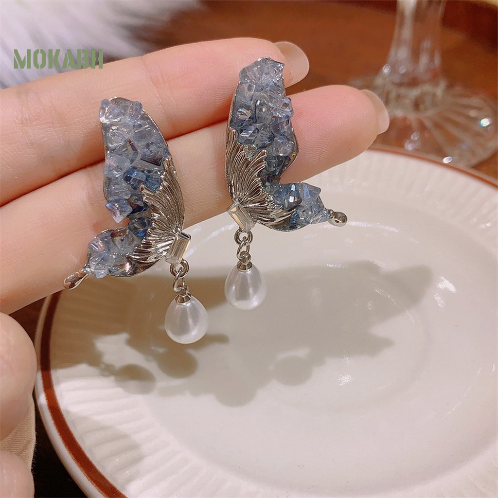 1 Đôi Bông Tai Hình Cánh Bướm Đính Ngọc Trai Giả Sang Trọng