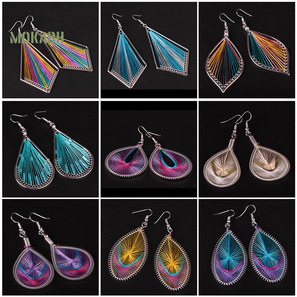 Bông Tai Móc Hình Giọt Nước Bằng Lụa Nhiều Màu Phong Cách Bohemian Thời Trang Cho Nữ