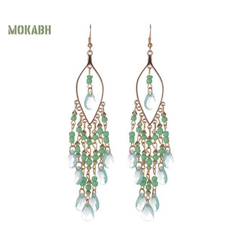 Abh Bông Tai Dạng Móc Đính Đá Và Tua Rua Theo Phong Cách Bohemian