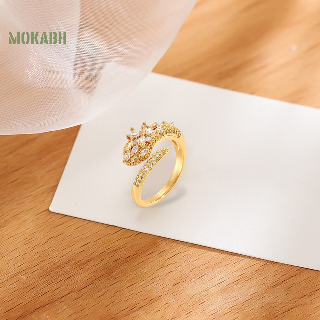 [Mới] Nhẫn Hở Mạ Vàng Đính Đá Zircon Sang Trọng Chống Rỉ Sét Có Thể Điều Chỉnh Trang Sức Cho Nữ