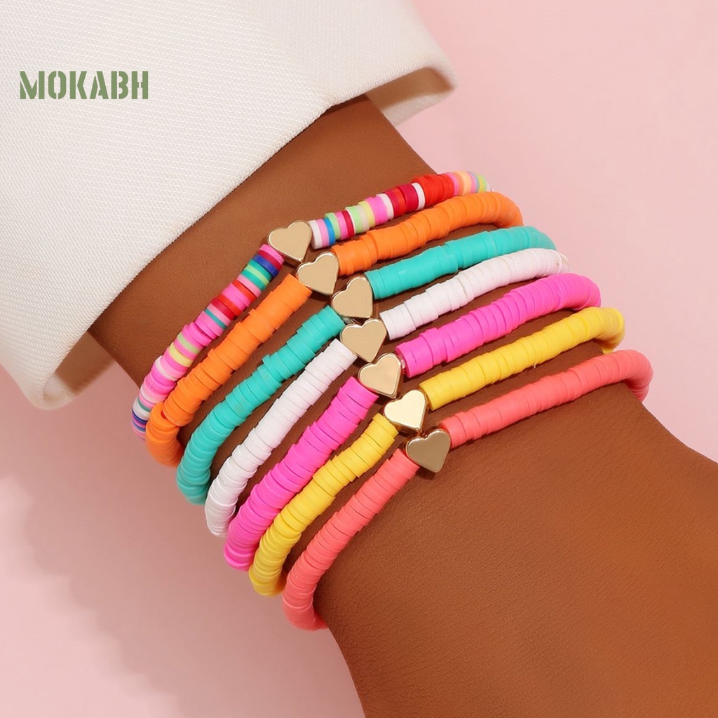 [Mới] Vòng Tay Xỏ Hạt Đất Sét Polymer Nhiều Màu Sắc Phong Cách Bohemian Thủ Công Mịn Màng Trang Trí Hạt Cườm Phẳng Nhẹ