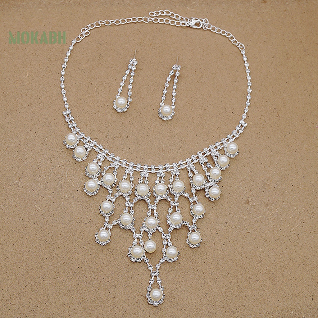 [Mới] 1 Set Vòng cổ Và Bông Tai Nhiều Lớp Đính Ngọc Trai Giả Thanh Lịch Không Gây Dị Ứng Cho Cô Dâu