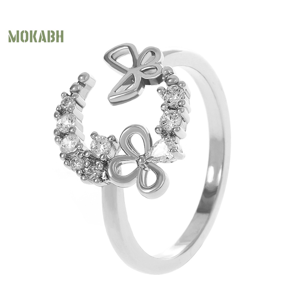 [Mới] Nhẫn Hở Mạ Điện Đính Đá Zircon Hình Học Bướm Sang Trọng Cá Tính Không Gây Dị Ứng Trang Sức