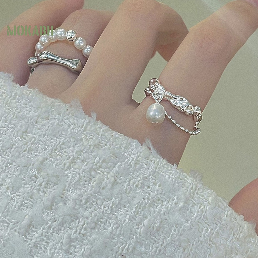 [Mới] Nhẫn Hở Hai Lớp Đính Ngọc Trai Nhân Tạo Mạ Điện Không Cần Điều Chỉnh Trang Sức Hiện Đại Thời Trang Dành Cho Nữ