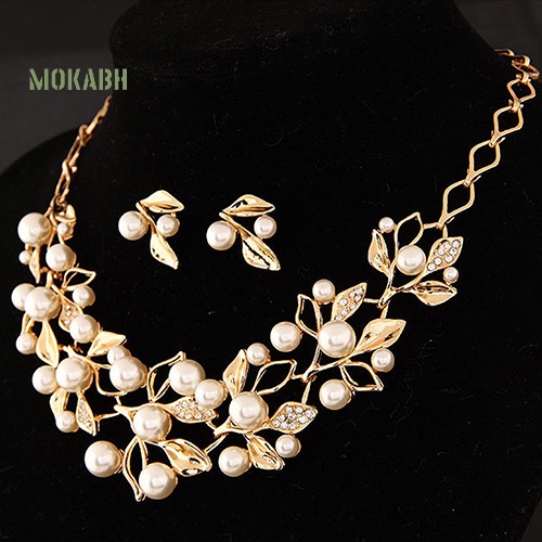 Bộ Trang Sức Gồm Dây Chuyền / Bông Tai / Vòng Cổ Đính Ngọc Trai Nhân Tạo / Bông Tai Thời Trang Cho Cô Dâu