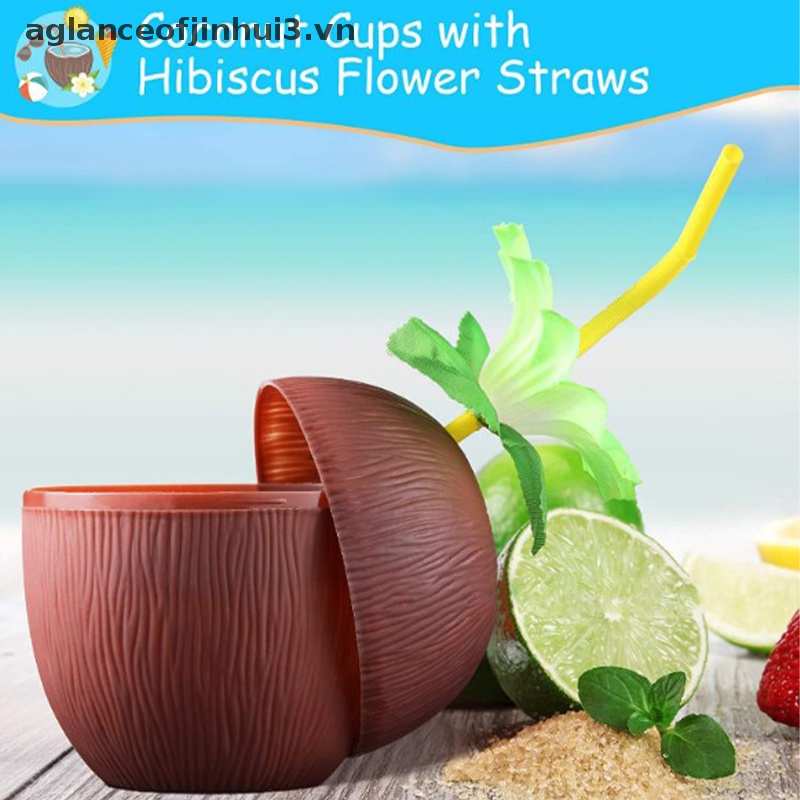 ~ Afhvn ~ Cốc Uống Nước Trái Cây Dừa Nhiệt Đới Có Ống Hút Thích Hợp Đi Biển Mùa Hè