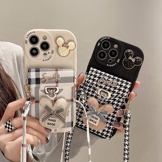 Ốp Điện Thoại Chống Rơi Có Ngăn Đựng Thẻ Đeo Chéo In Hình Mickey Cho iPhone 13 14 / 11 / X / 12 13promax