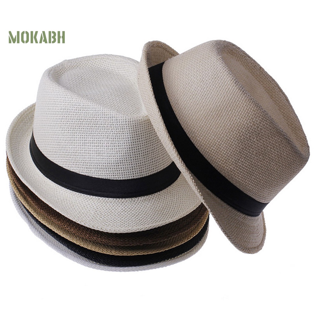 [Mok Abh] Mũ Cao Bồi Panama Vành Xoăn Màu Tương Phản Chống Nắng Có Thể Gập Lại Cho Nam Và Nữ Mang Đi Du Lịch Ngoà