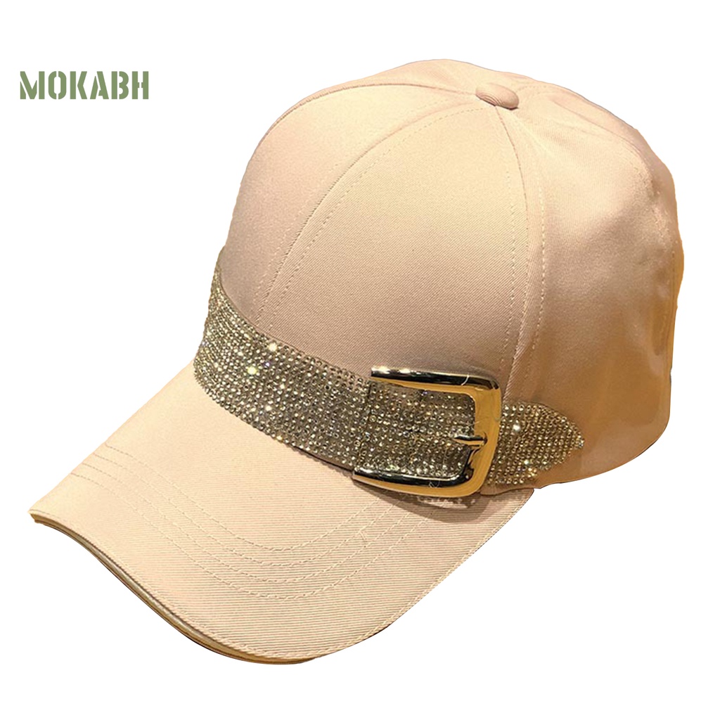 [Mok Abh] Mũ Lưỡi Trai Đính Đá Thoáng Khí Màu Sắc Tương Phản Phong Cách Hip Hop Cho Nữ