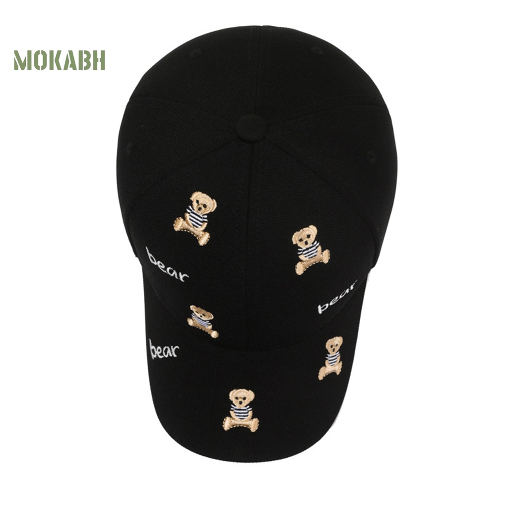 [Mok Abh] Mũ Lưỡi Trai Thêu Hình Chú Gấu Hoạt Hình Vành Dài Thoải Mái Chống Nắng Kiểu Đường Phố Hàn Quốc Cho Nam Và Nữ