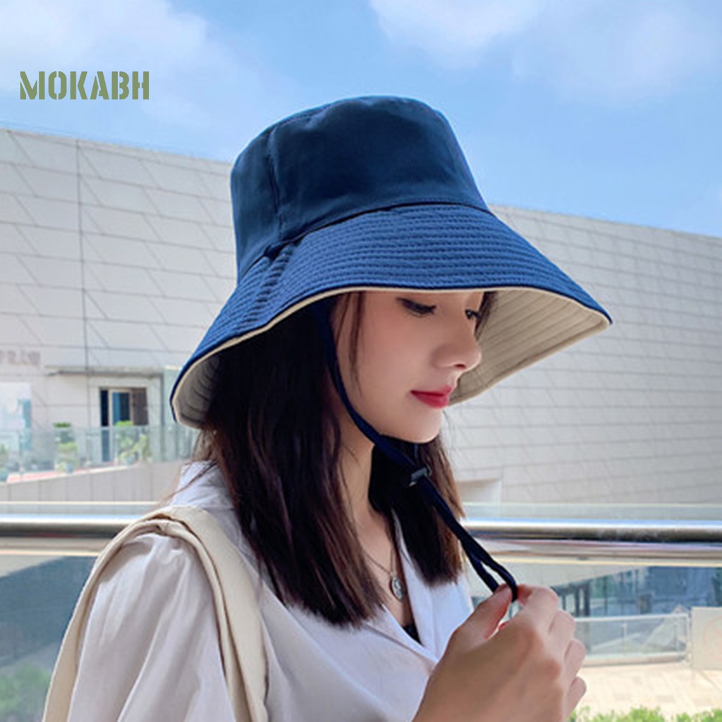 [Mok Abh] Mũ Chống Nắng Hai Lớp Màu Trơn Dùng Ngoài Trời