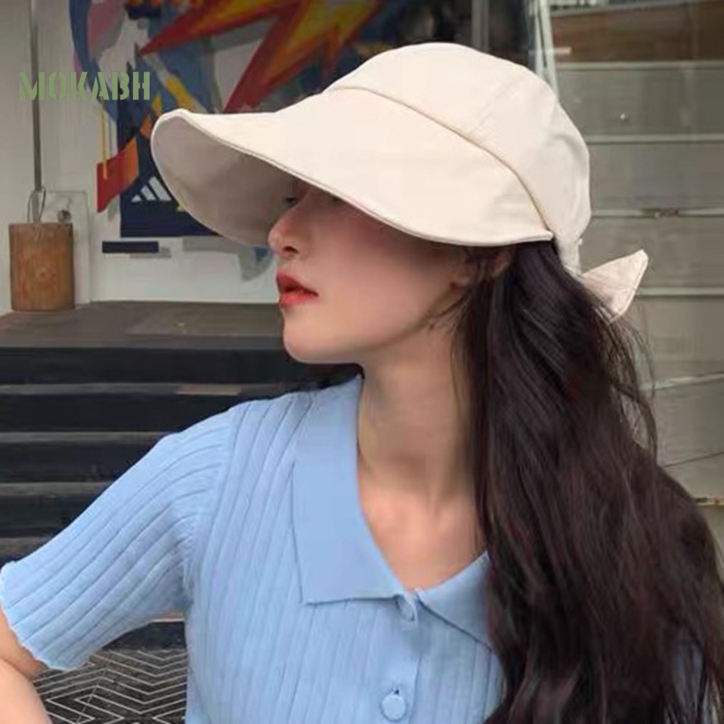 Nón Rộng Vành Màu Trơn Thắt Nơ Thời Trang Đi Biển Mùa Hè Cho Nữ