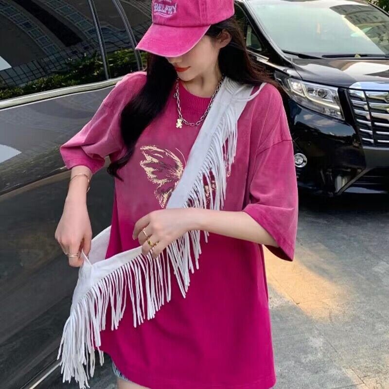 Áo Thun Tay Ngắn Cổ Tròn In Họa Tiết Màu gradient Thời Trang Mùa Hè Mới Cho Nữ