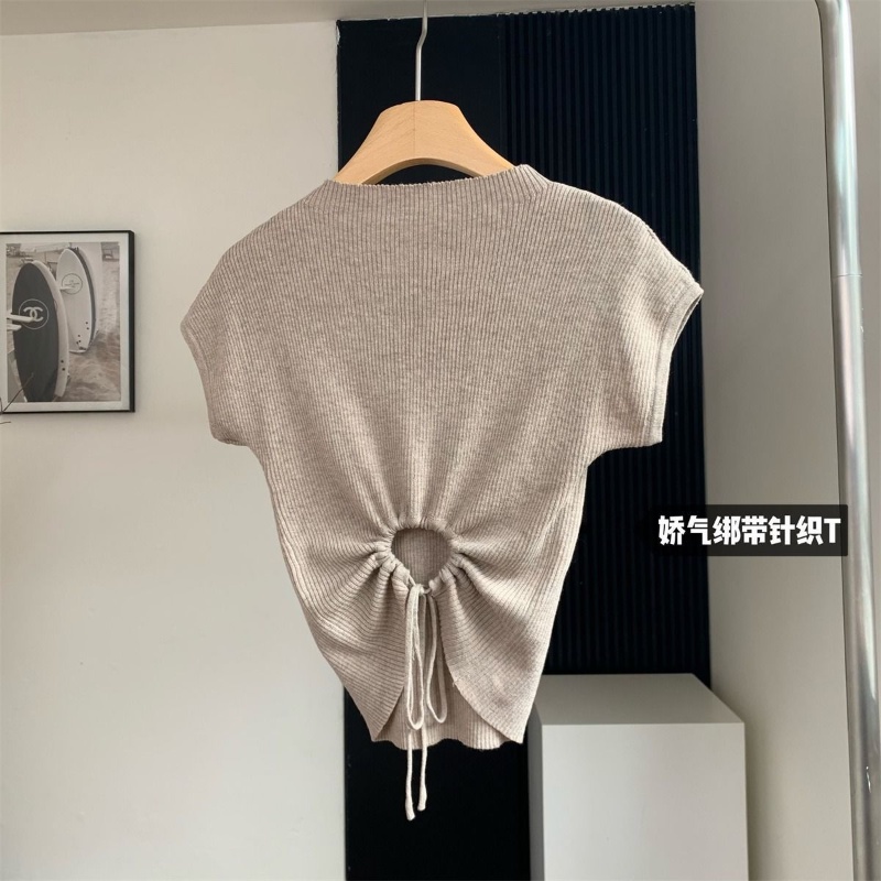 COZOK Áo Thun Dệt Kim Tay Ngắn Cổ Cao Dáng Ôm Thời Trang Quyến Rũ Cho Nữ