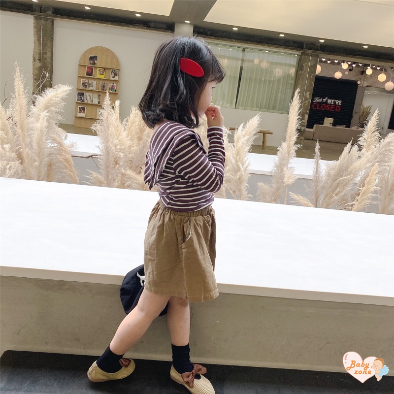 Áo Thun Tay Dài Cổ Bèo Họa Tiết Kẻ Sọc Thời Trang Mùa Hè Mới Dành Cho Bé Gái