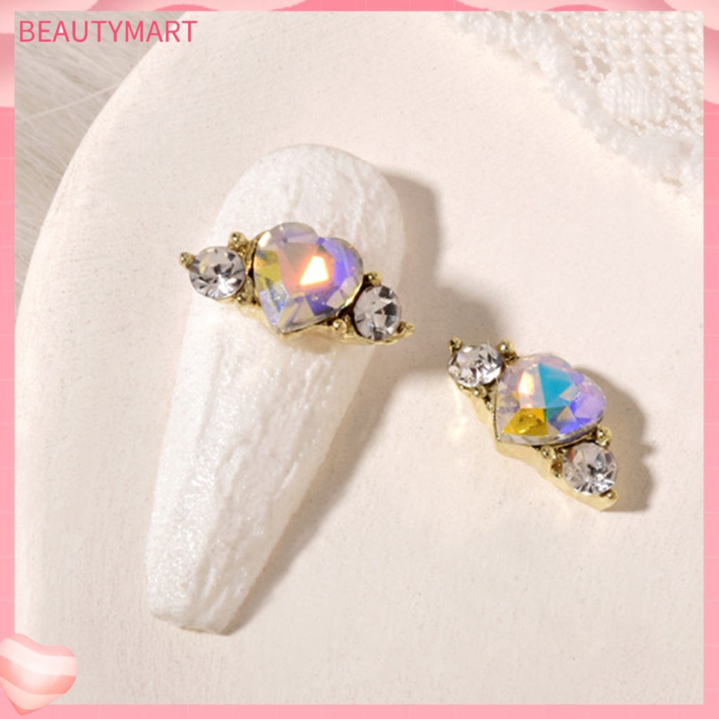 Set 10 Phụ Kiện Trang Trí Móng Tay Nghệ Thuật Hình Trái Tim Đính Đá Bằng Hợp Kim DIY