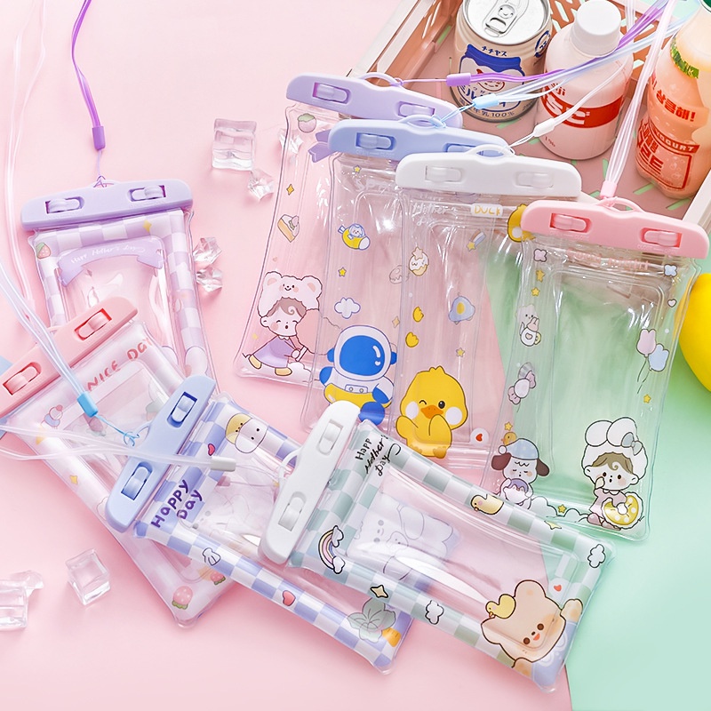 Túi Đựng Điện Thoại Bằng Nhựa Trong Suốt Chống Nước Chống Sốc Họa Tiết Hoạt Hình Dễ Thương