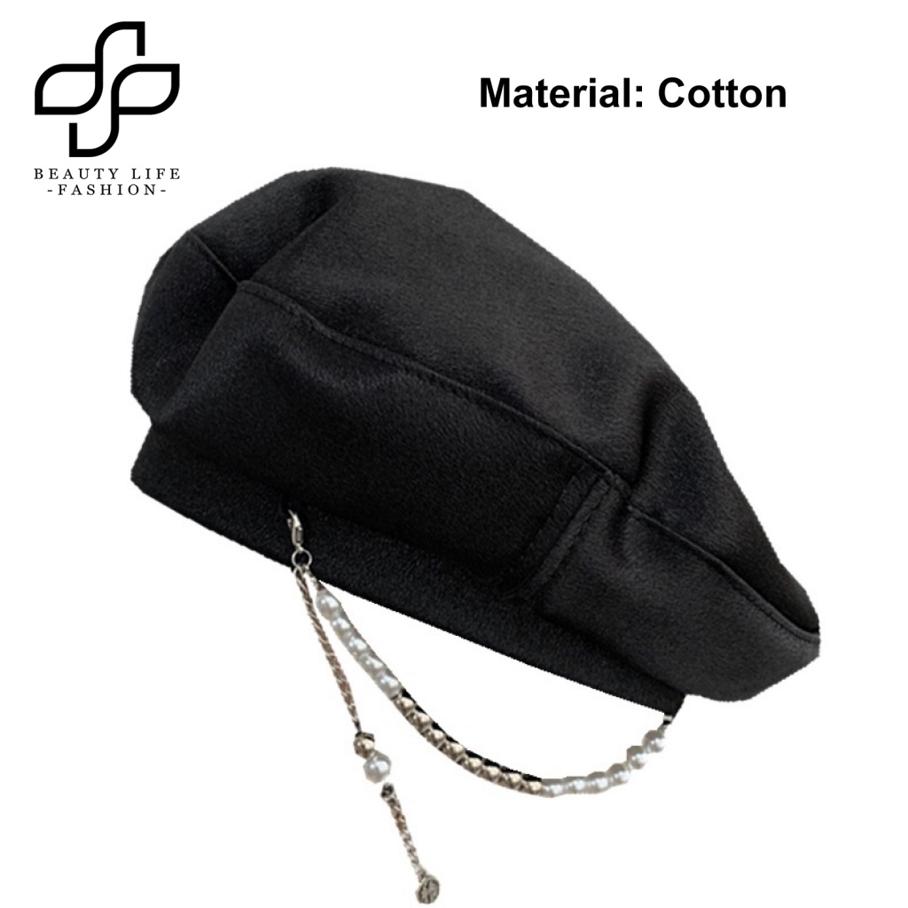 Nón Beret Không Vành Đính Ngọc Trai Giả Màu Trơn Thời Trang Cho Nữ