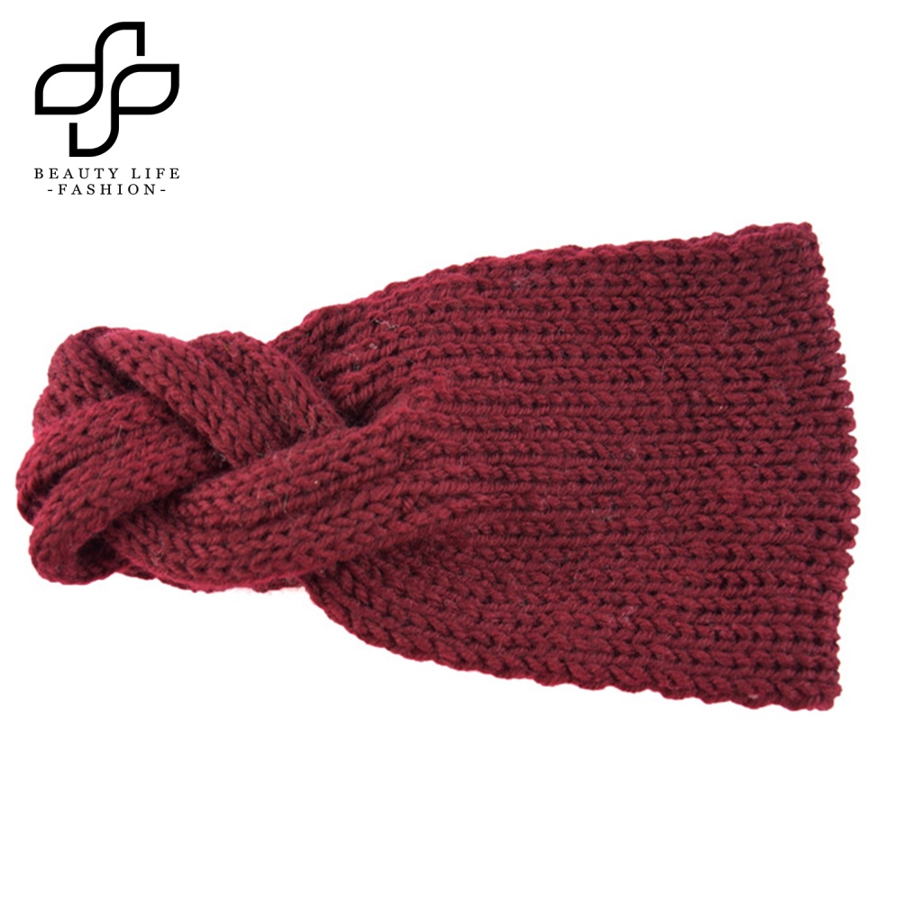 Băng Đô Bện Sợi Co Giãn Màu Trơn Phong Cách Vintage Thời Trang Mùa Đông Dành Cho Nữ