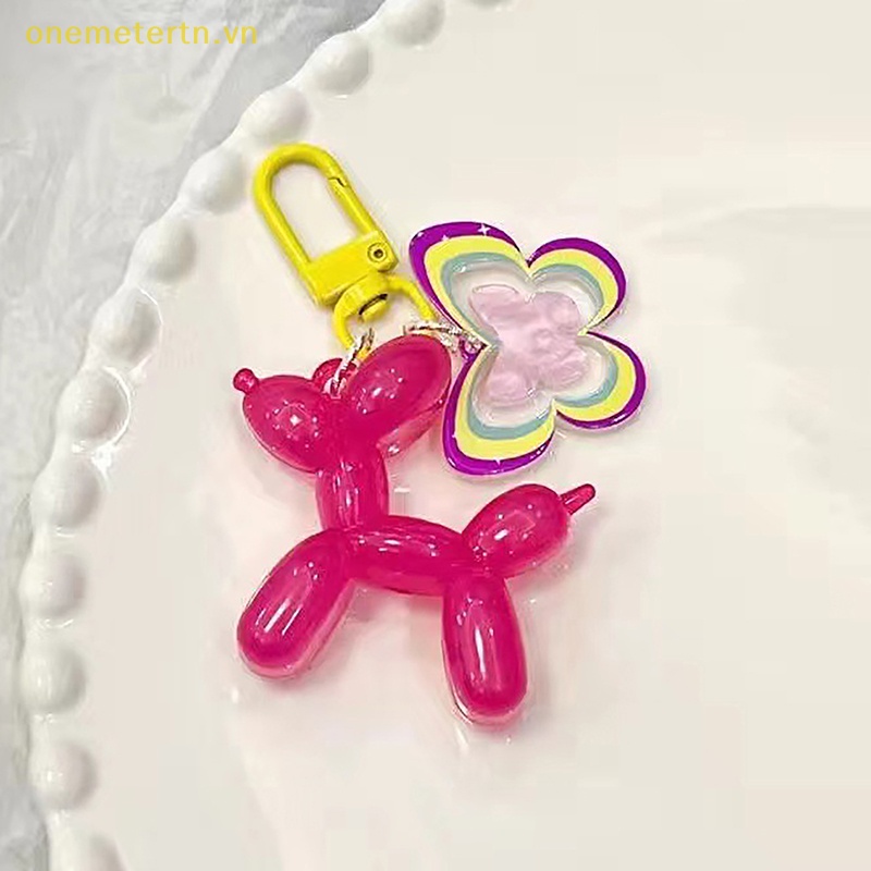 Móc Khóa Hình Chú Chó Và Bong Bóng Bằng Acrylic Màu Kẹo Ngọt Thời Trang