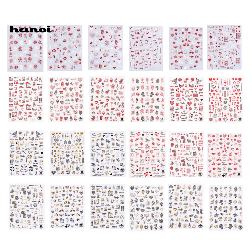 Bộ 2 Miếng Dán Móng Tay Tự Dính Không Phai Màu Chống Rơi Họa Tiết Trái Tim Màu Đỏ Dùng Trang Trí DIY