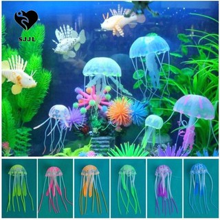SJJL Phụ kiện trang trí bể cá tạo hình con sứa giả phát sáng