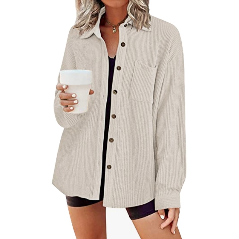 Xiangbao Áo Cổ Bẻ Dáng Rộng Cài Nút Có Túi Thời Trang Thường Ngày Cho Nữ