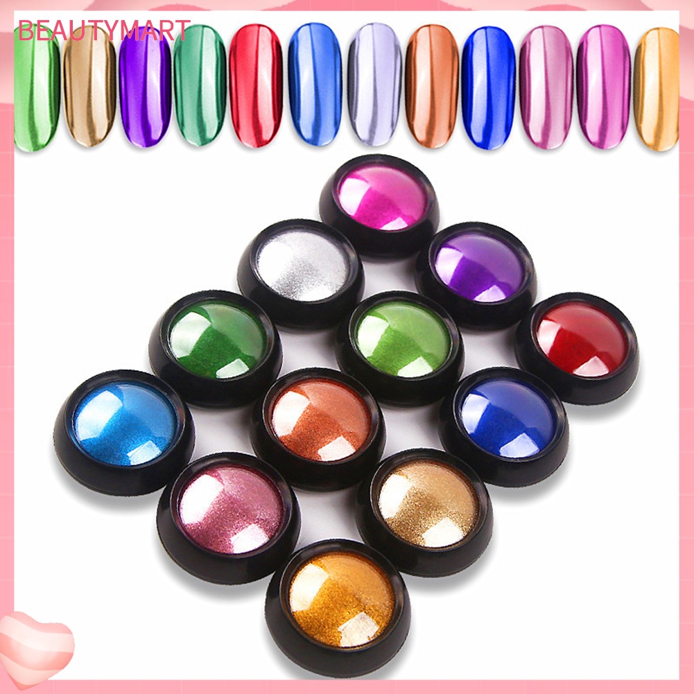 Bột Chrome Tráng Gương 12 Màu Siêu Mỏng Tạo Hiệu Ứng Trang Trí Móng Nghệ Thuật