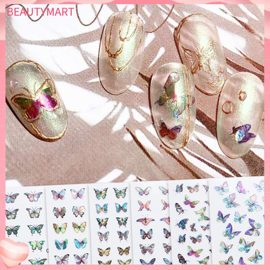 1 Tấm Sticker Dán Móng Tay Tự Dính Không Phai Họa Tiết Bướm Trang Trí Tiệc
