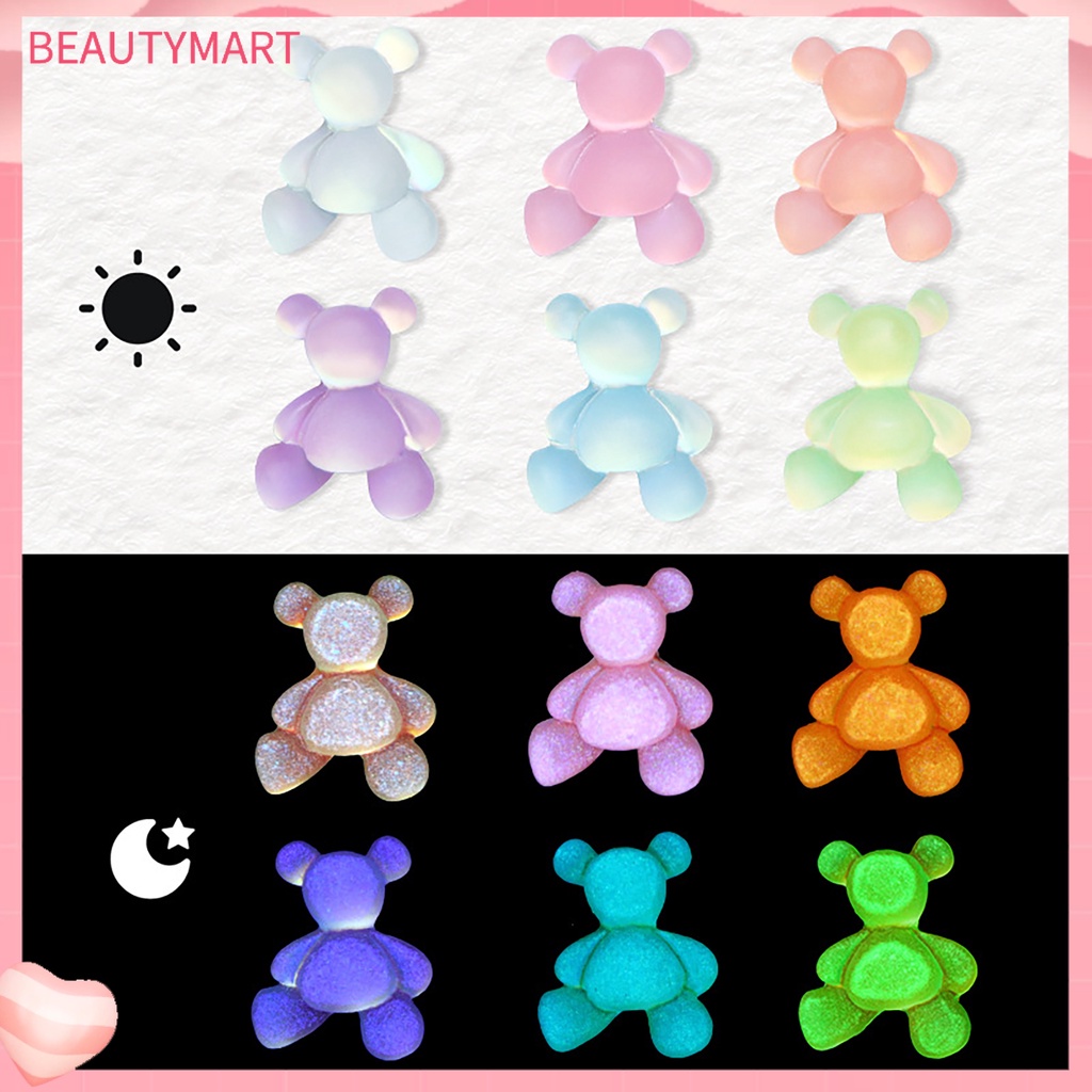 Bộ 10 Phụ Kiện Trang Trí Móng Tay Hình Gấu 3D Màu Sắc Tươi Sáng Không Phai