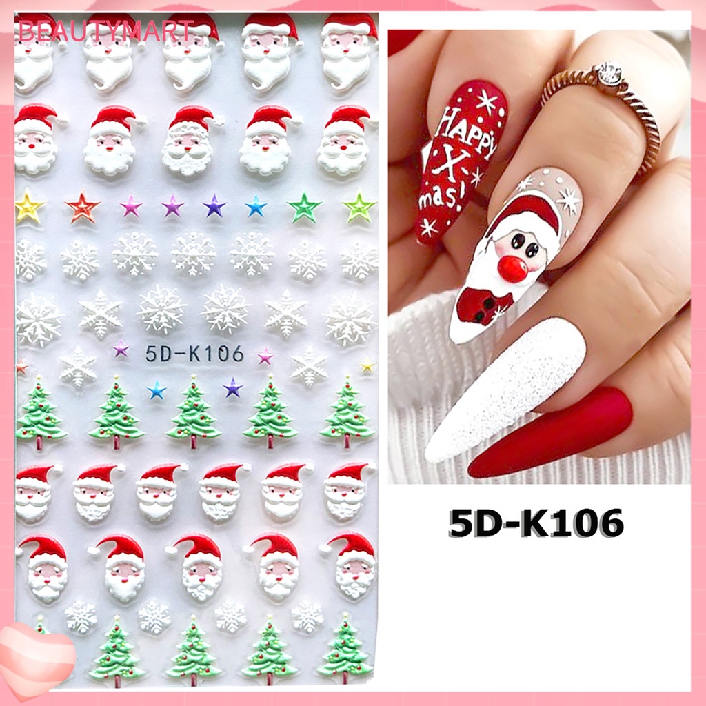 Miếng Dán Trang Trí Móng Tay 5D Không Phai Hình Bông Tuyết Giáng Sinh