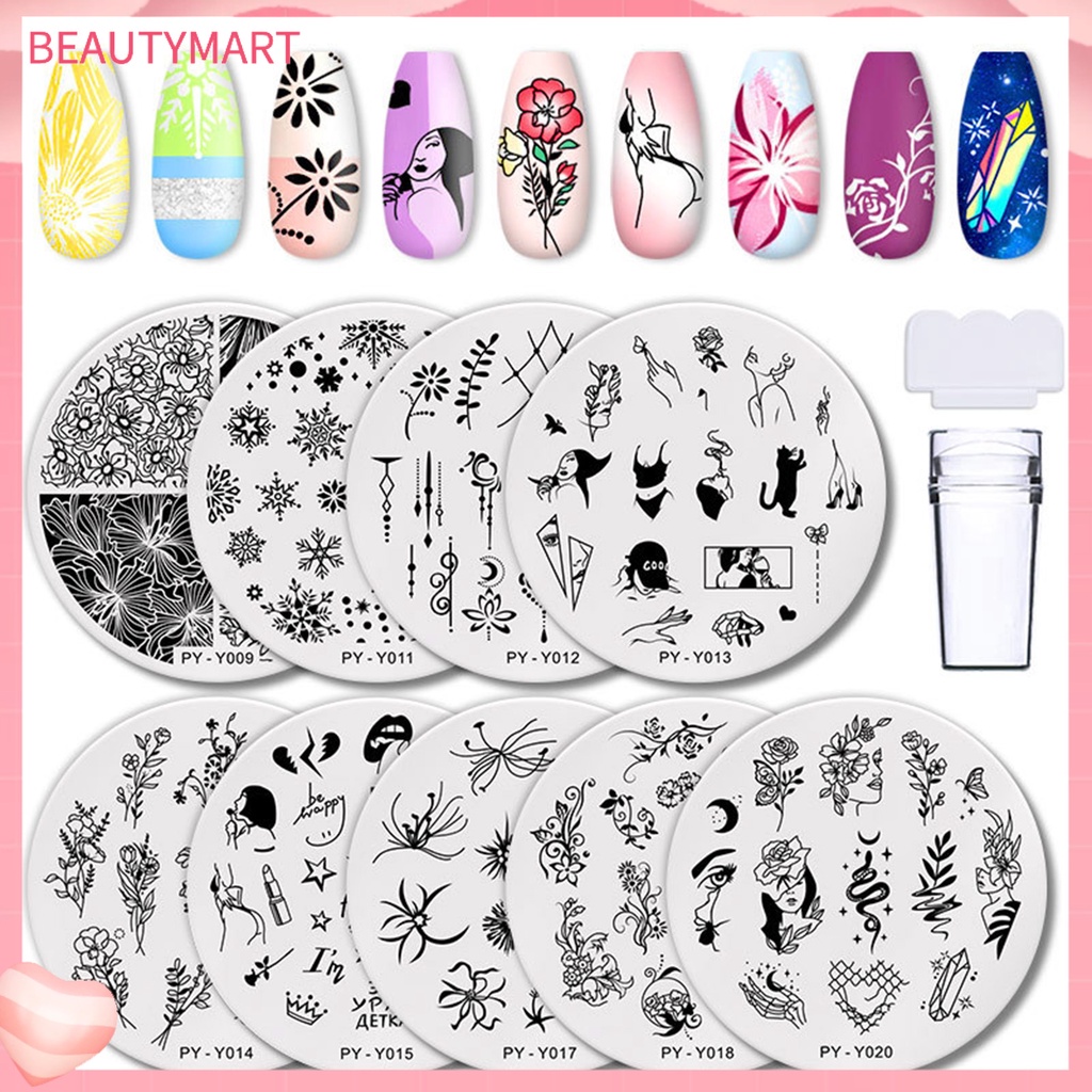 1 Bộ Đĩa Tem In Họa Tiết Trang Trí Móng Tay Bằng Nhựa Bền Chống Bụi Chống Bong Tróc Có Thể Tái Sử Dụng