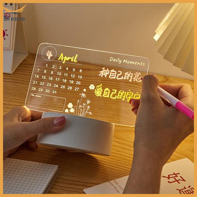 Bảng Ghi Chú Có Đèn Led Dạ Quang Trong Suốt Để Bàn Kèm Bút Tiện Dụng