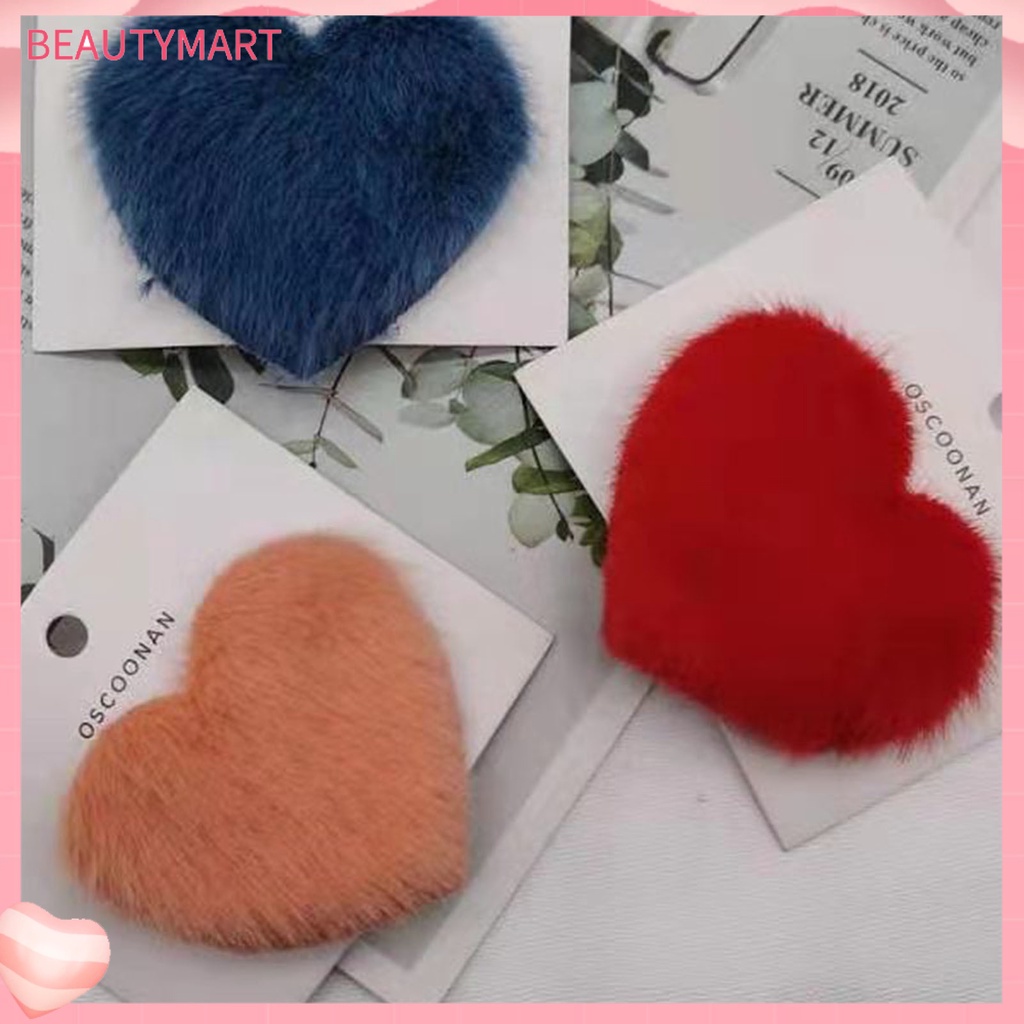 Kẹp Tóc Lông Chồn Nhân Tạo Hình Trái Tim Màu Sắc Ngọt Ngào Chống Trượt Cho Bé Gái