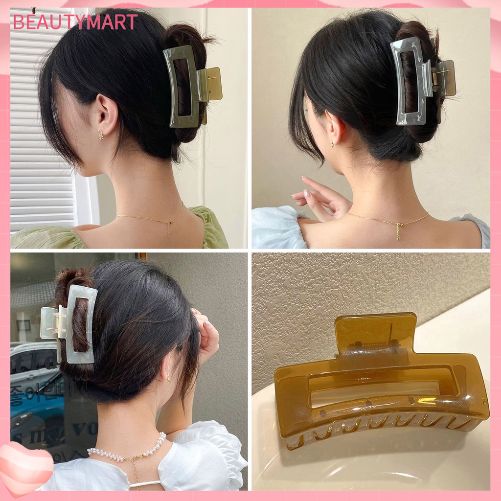 Kẹp Tóc Hình Vuông Cỡ Lớn Thiết Kế Trong Suốt Chống Trượt Tiện Dụng Cho Nữ