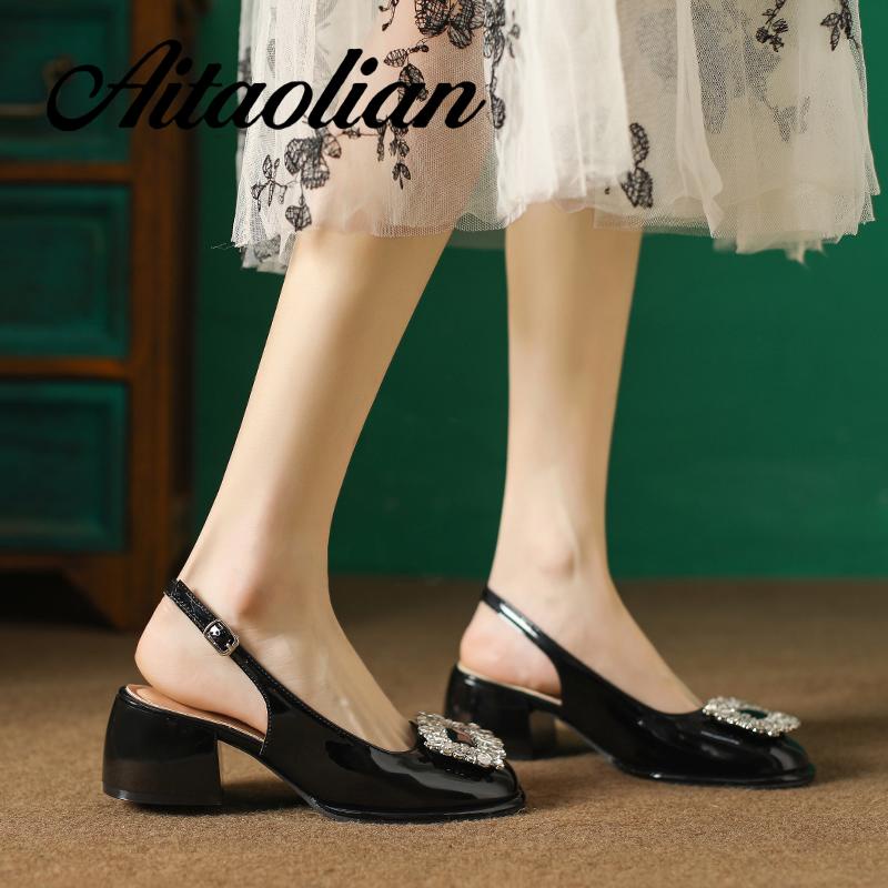 Xăng đan Cao Gót 5cm Bằng Da Mềm Mũi Vuông Màu Trơn Thời Trang Cho Nữ