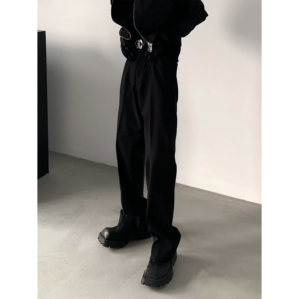 Niche Quần Dài Ống Loe Xẻ Tà Đường Phố Cao Cấp Cảm Giác Xếp Chồng Lên Nhau Cao Cấp Cho Nam