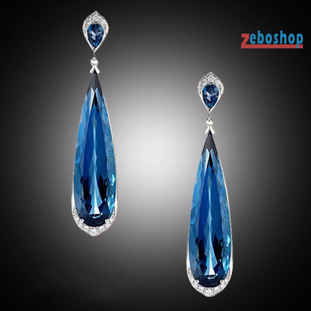 Bông Tai Hình Giọt Nước Đính Đá Sapphire Giả Thanh Lịch Cho Nữ
