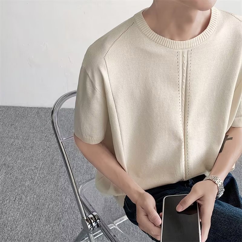 Áo Thun Kaki Dệt Kim Tay Ngắn Dáng Ôm Trọng Lượng Nhẹ 300g Thiết Kế Thoải Mái Thời Trang Đường Phố Cho Nam 5