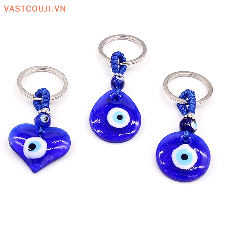 Móc Chìa Khóa Mặt Kính Hình Giọt Nước / Trái Tim Màu Xanh Dương Thời Trang Cho Nam Và Nữ