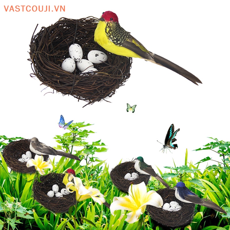 1 Set 16cm Mô Hình Chim Trứng Ốp Lay &amp; Tổ Chim Trang Trí Sân Vườn