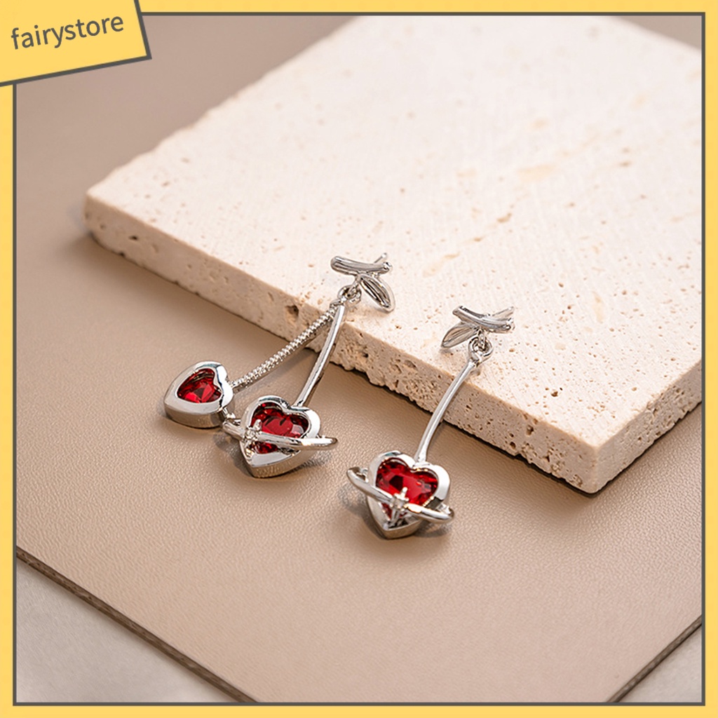 1 Đôi Bông Tai Hình Trái Tim Đính Đá Thời Trang Dành Cho Nữ
