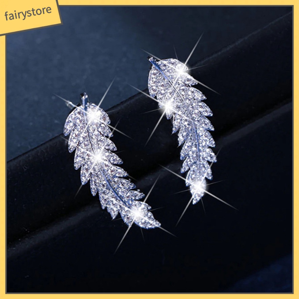 1 Đôi Bông Tai Hình Chiếc Lá Đính Đá Lấp Lánh Dành Cho Nữ