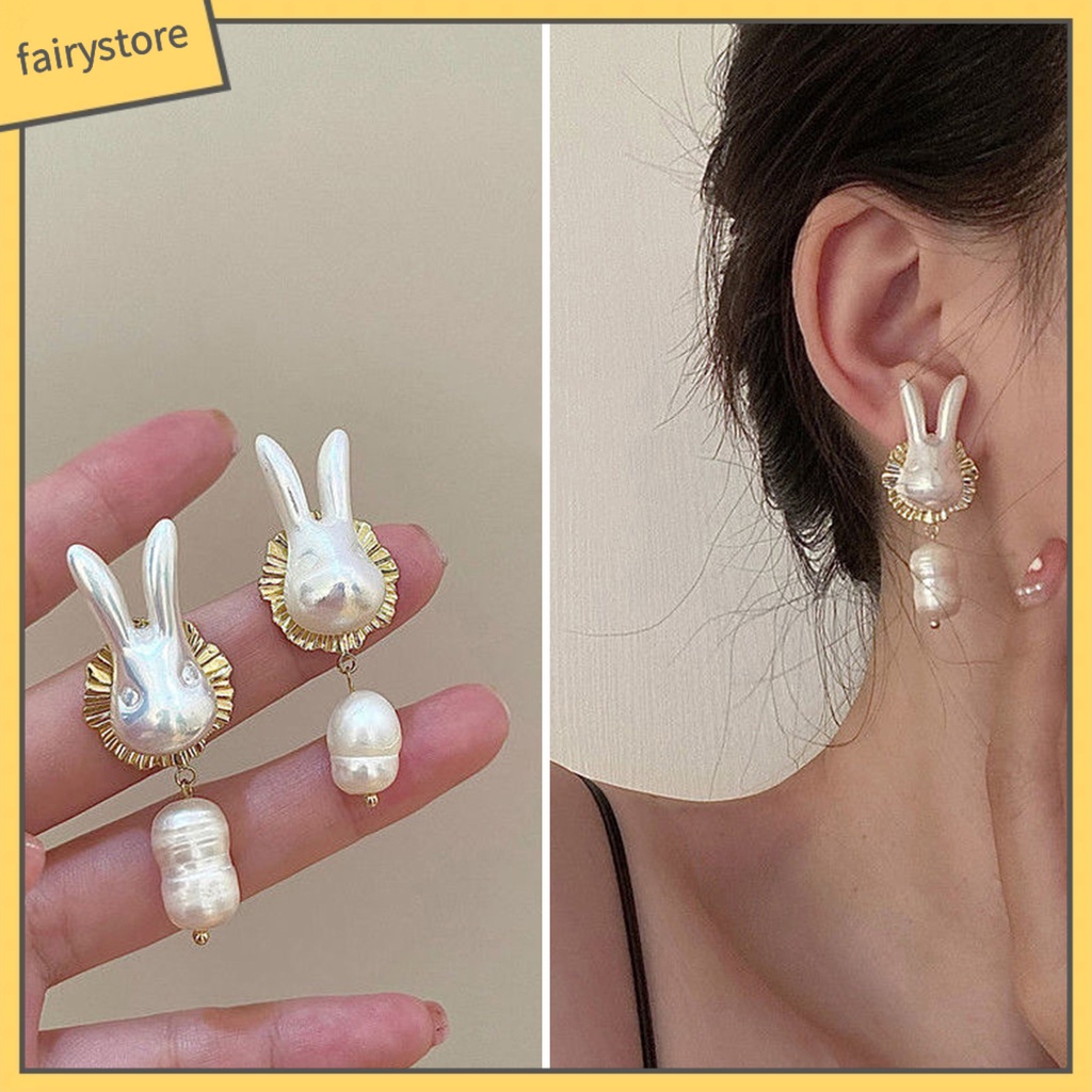 [FRO] 1 Đôi Bông Tai Hình Thỏ Hợp Kim Đính Ngọc Trai Giả Thanh Lịch Mặc Hàng Ngày Cho Nữ