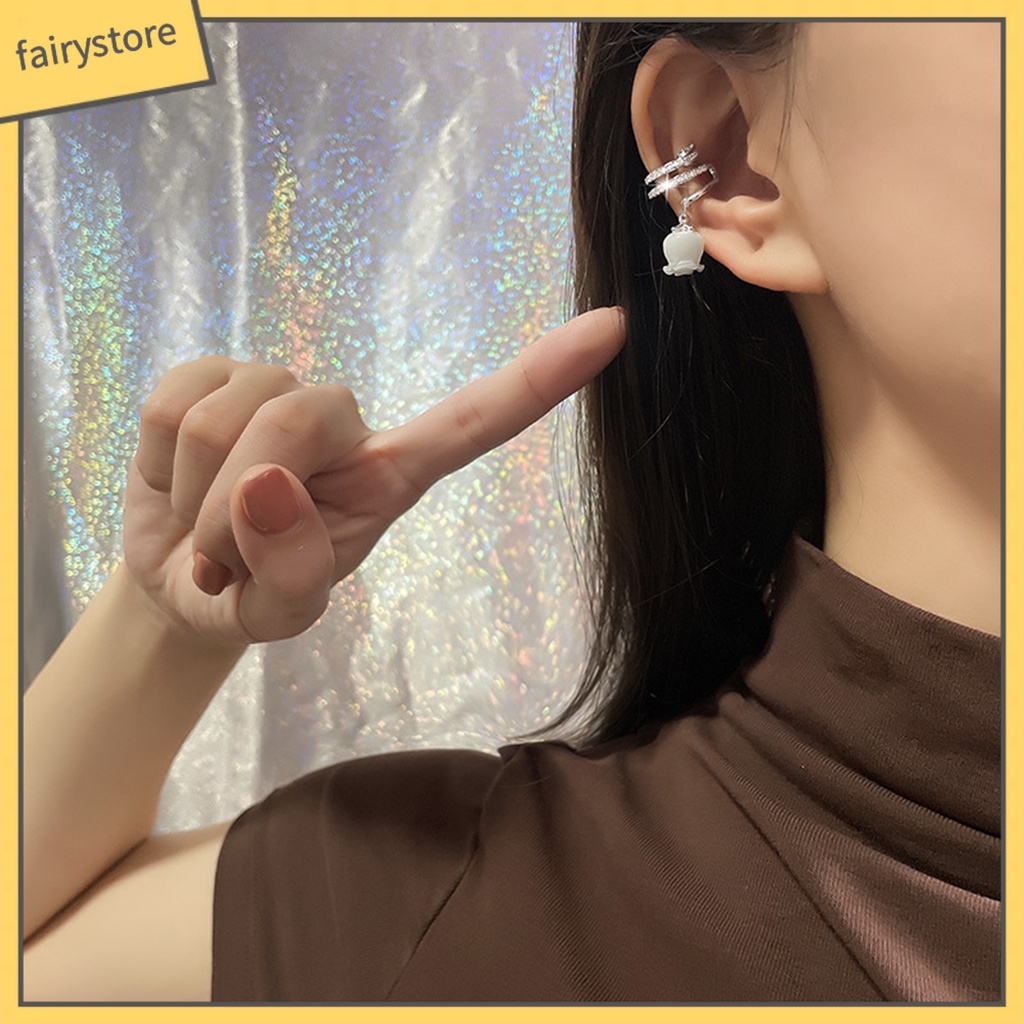 1 Khuyên Kẹp Vành Tai Hình Hoa Tulip Đính Đá Zircon Trắng Nhiều Lớp Không Cần Khoan Lỗ Thời Trang Cho Nữ