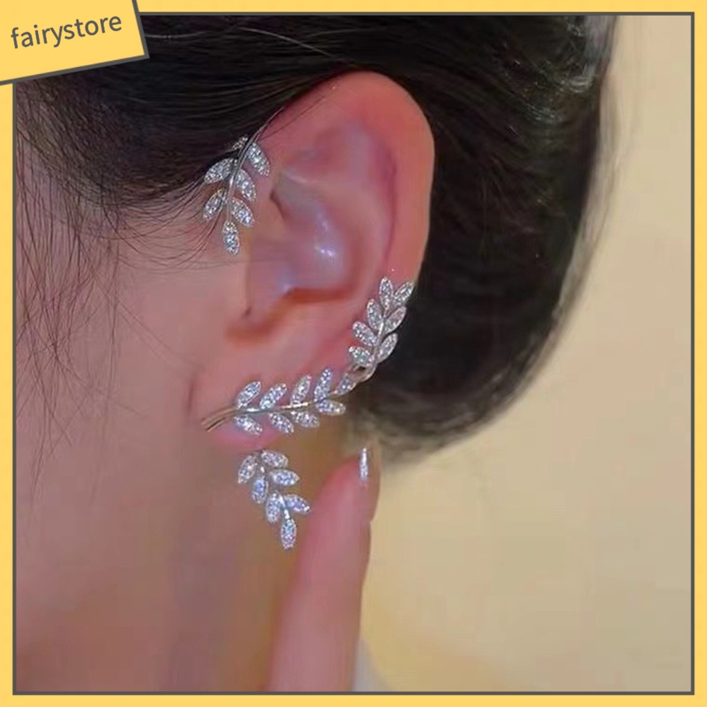 1 Khuyên Kẹp Vành Tai Hình Lá Đính Đá Zircon Tinh Xảo