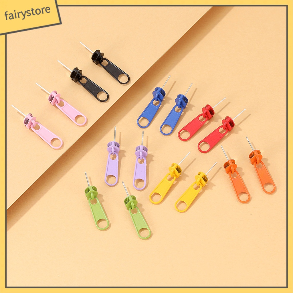 1 Đôi Bông Tai Hình Khóa Kéo Hoạt Hình Màu Kẹo Ngọt Dành Cho Nữ